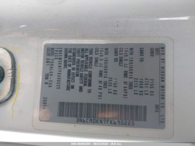 3N6CM0KN7FK690225 Nissan NV200 SV