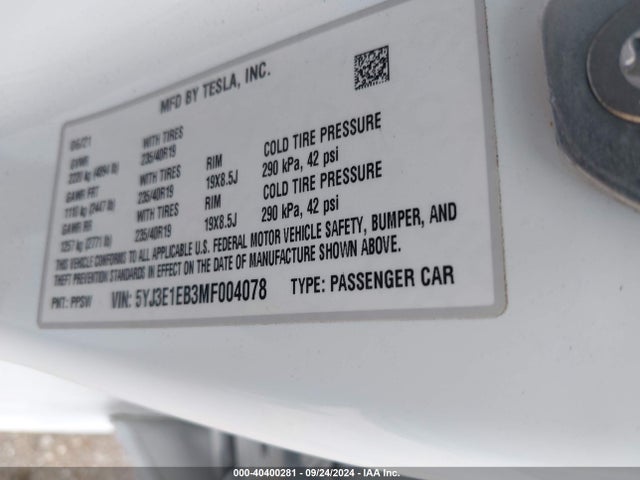 2021 TESLA MODEL 3 5YJ3E1EB3MF004078 Photo 8