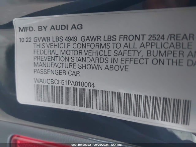 WAUCBCF51PA018004 Audi A5 Sportback Premium Plus 40 Tfsi Quattro S Tronic