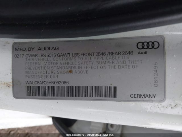WAUC8AFC9HN092086 Audi A6 2.0t Premium