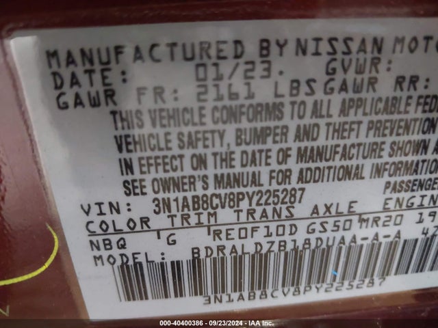 Nissan Sentra Sv Xtronic Cvt 2023 3N1AB8CV8PY225287 Image 9