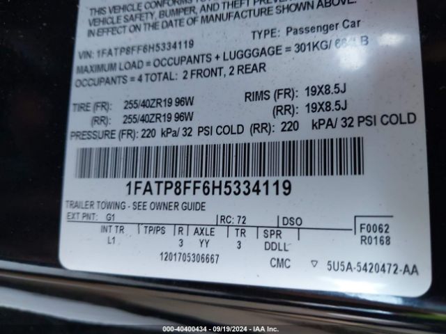 1FATP8FF6H5334119 Ford Mustang Gt Premium