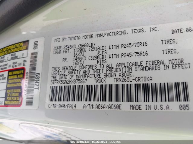 5TFRX5GN2HX075867 Toyota Tacoma Sr