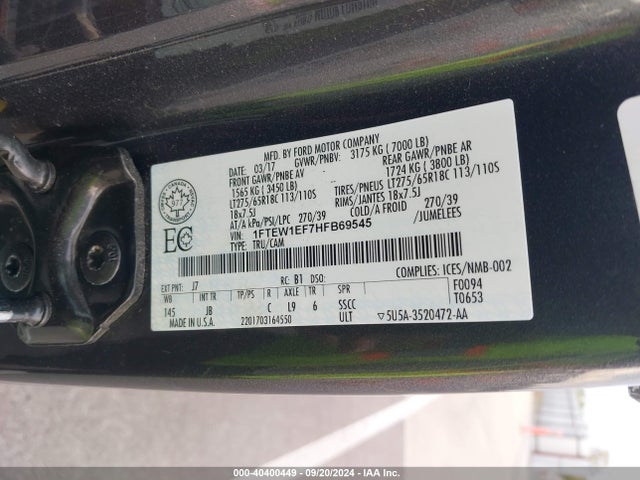 Ford F-150 Xlt 2017 1FTEW1EF7HFB69545 Image 9