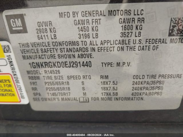 1GNKRGKD0EJ291440 Chevrolet Traverse 1lt