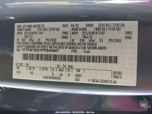 Ford F-150 Lariat 2023 1FTFW1ED1PFB40947 Image 9