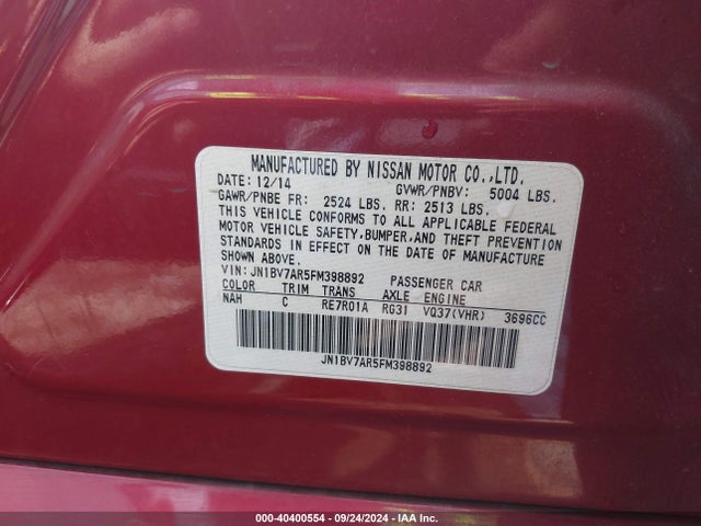 Infiniti Q50 Premium 2015 JN1BV7AR5FM398892 Image 9