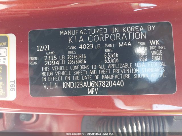 KNDJ23AU6N7820440 KIA SOUL LX