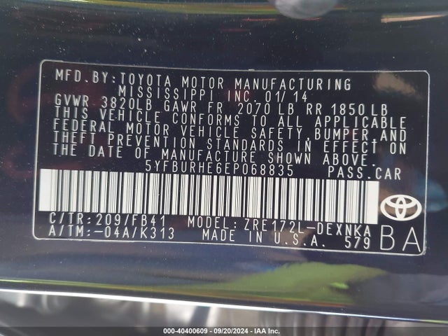 Toyota Corolla Le Plus 2014 5YFBURHE6EP068835 Image 9