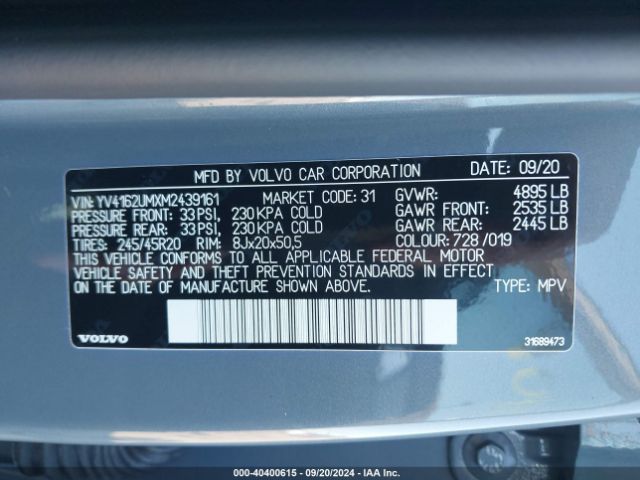 YV4162UMXM2439161 Volvo Xc40 T5 R-design