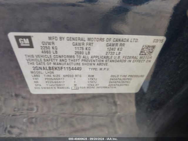 2GNALBEK5F1154449 Chevrolet EQUINOX 1LT