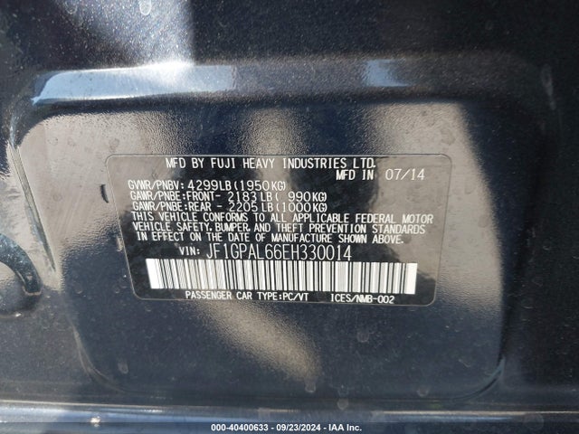 JF1GPAL66EH330014 Subaru Impreza 2.0i Sport Premium