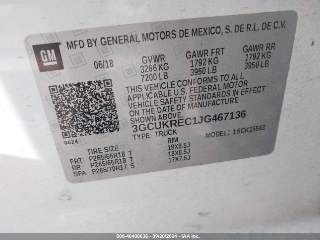 3GCUKREC1JG467136 Chevrolet Silverado 1500 2lt