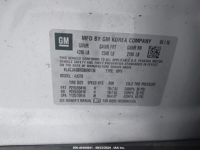 Buick Encore 2016 KL4CJASBXGB690136 Image 9