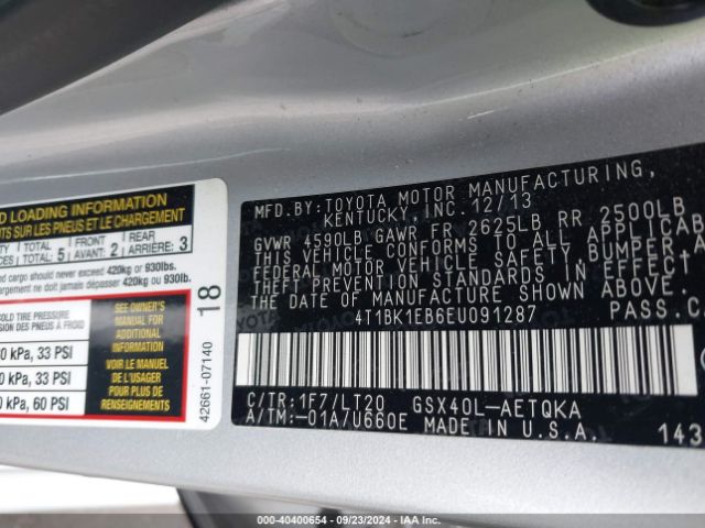 4T1BK1EB6EU091287 Toyota Avalon Xle Touring