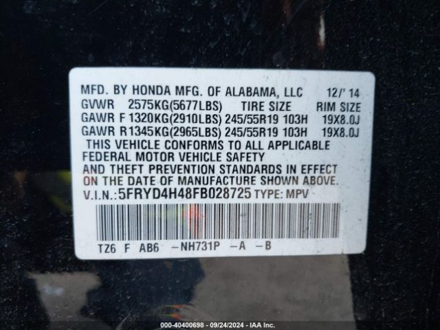 5FRYD4H48FB028725 Acura Mdx Technology Package