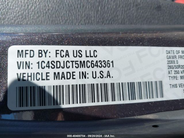 1C4SDJCT5MC643361 Dodge Durango R/t Awd