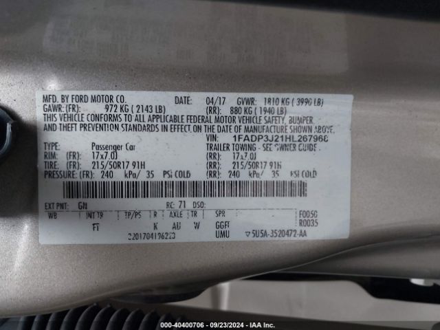 1FADP3J21HL267968 Ford Focus Titanium