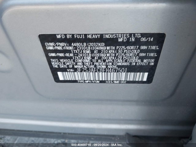 Subaru Forester 2.5i Premium 2015 JF2SJAFC8FH467501 Image 9