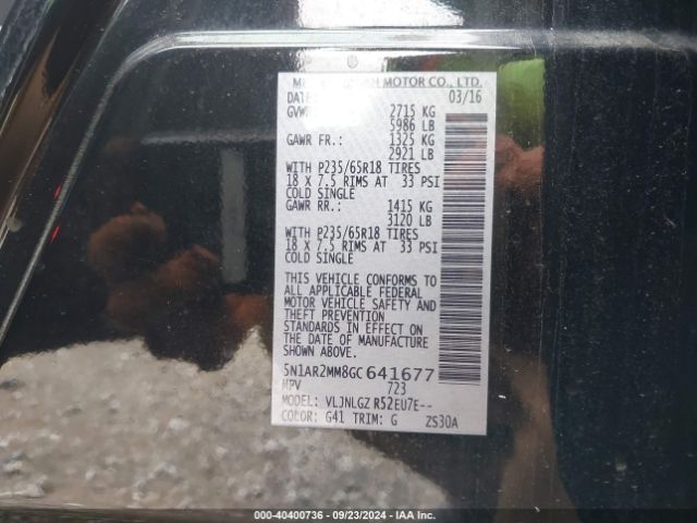 5N1AR2MM8GC641677 Nissan Pathfinder Platinum/s/sl/sv