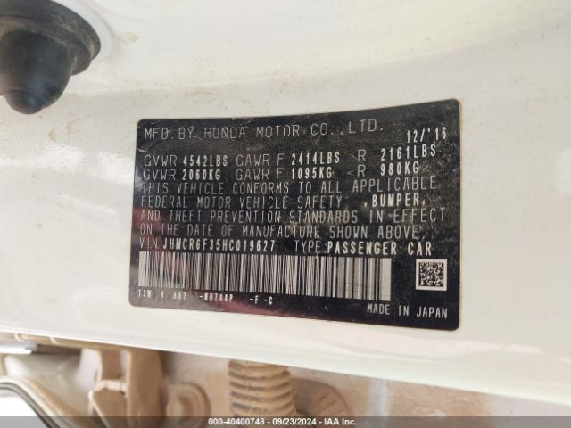 JHMCR6F35HC019627 Honda ACCORD HYBRID