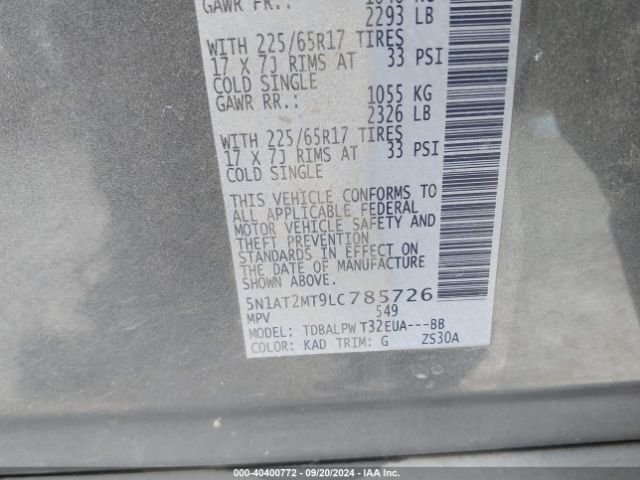 5N1AT2MT9LC785726 Nissan Rogue S Fwd