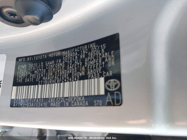 Toyota COROLLA L 2015 2T1BURHE8FC424042 Image 9