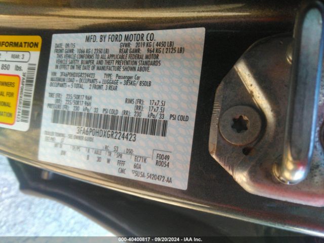 3FA6P0HDXGR224423 Ford FUSION SE