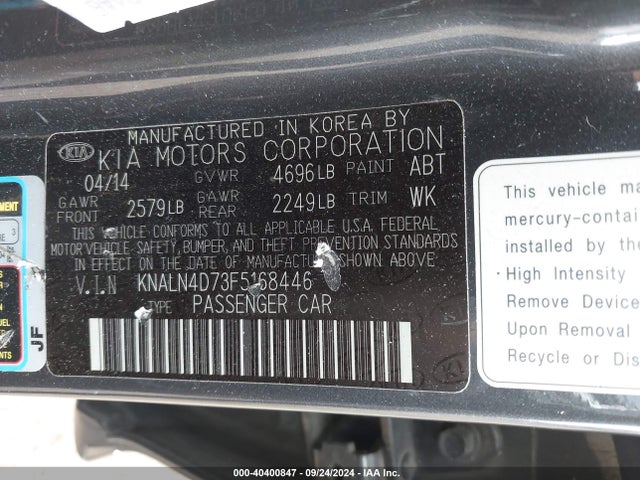 KIA Cadenza Premium 2015 KNALN4D73F5168446 Image 9