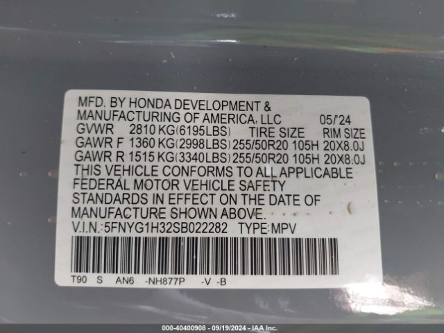 5FNYG1H32SB022282 Honda Pilot Awd Sport