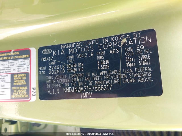 KIA Soul 2017 KNDJN2A21H7886317 Image 9