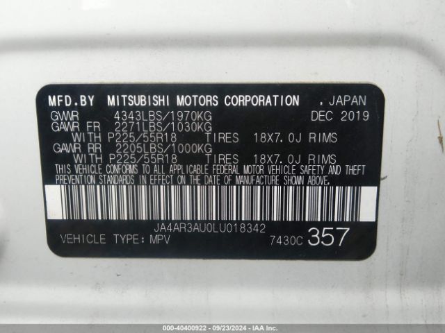 JA4AR3AU0LU018342 Mitsubishi Outlander Sport 2.0 Se Awc