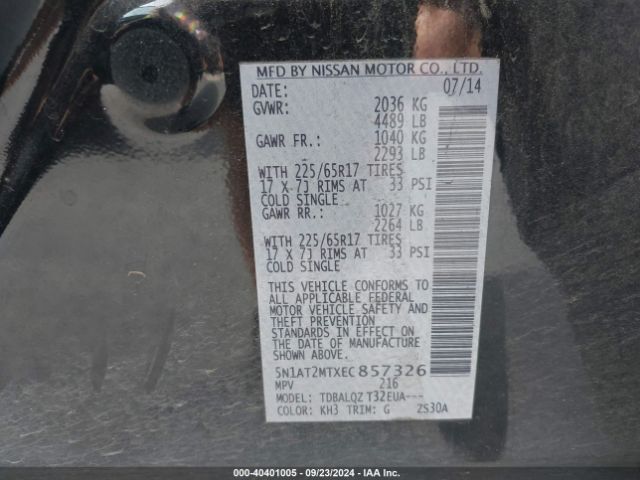 5N1AT2MTXEC857326 Nissan ROGUE SV