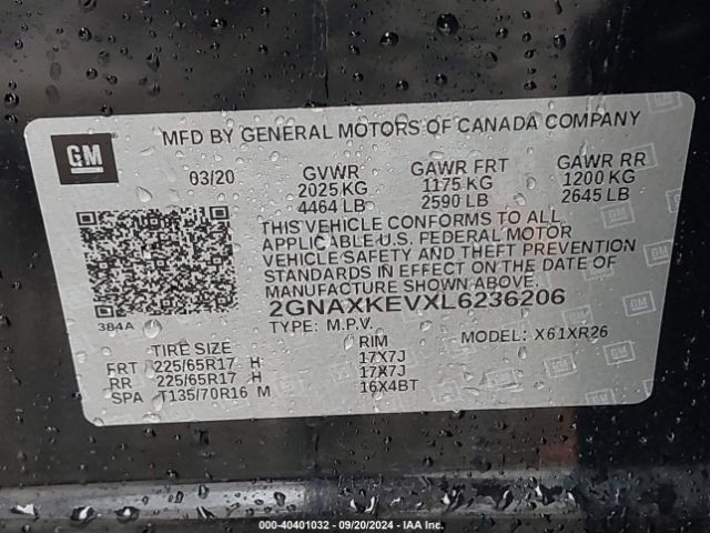 2GNAXKEVXL6236206 Chevrolet Equinox Fwd Lt 1.5l Turbo