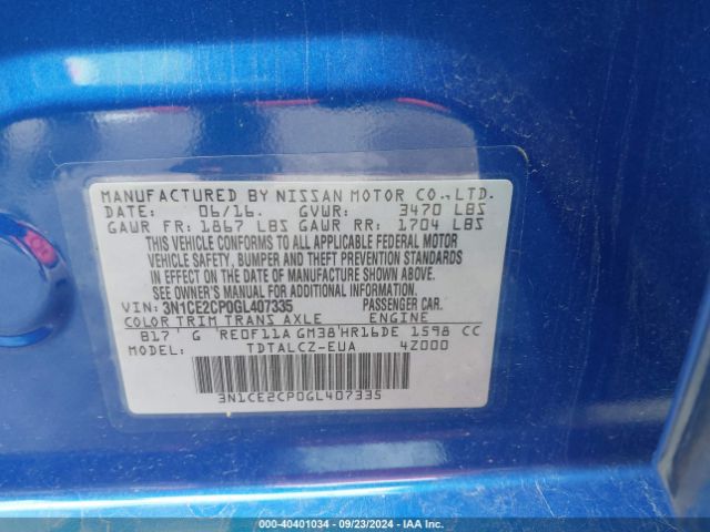 3N1CE2CP0GL407335 Nissan Versa Note S Plus