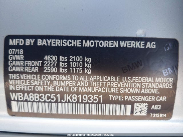 WBA8B3C51JK819351 BMW 340i