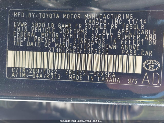 Toyota Corolla S Plus 2015 2T1BURHE0FC305420 Image 9