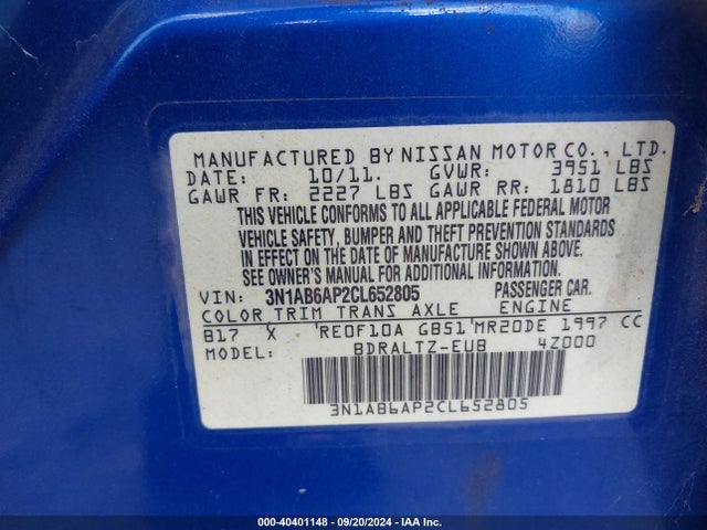 Продаж на аукціоні авто 2012 Nissan Sentra 2.0 Sr, vin: 3N1AB6AP2CL652805, номер лоту: 40401148