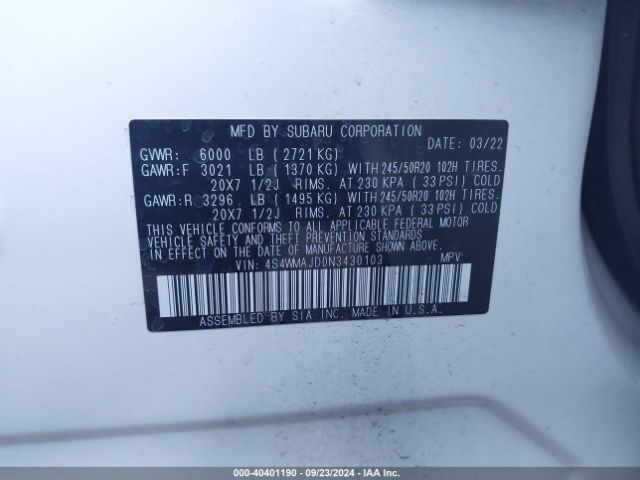 4S4WMAJD0N3430103 Subaru Ascent Onyx Edition
