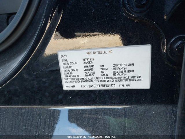 2022 TESLA MODEL Y 7SAYGDEE2NF481570 Photo 8