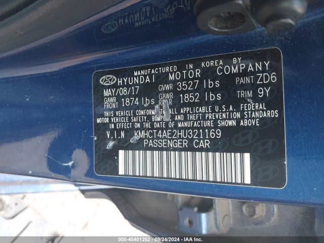 Hyundai ACCENT SE 2017 KMHCT4AE2HU321169 Image 9