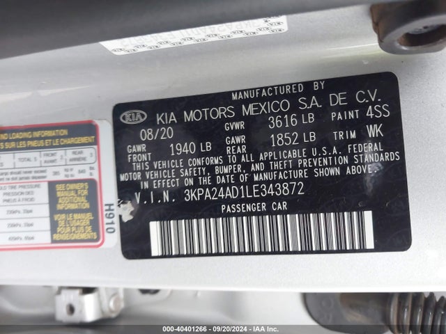 KIA RIO LX 2020 3KPA24AD1LE343872 Image 9