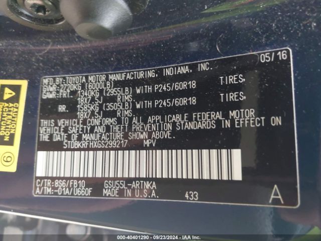 5TDBKRFHXGS299217 Toyota Highlander Le V6