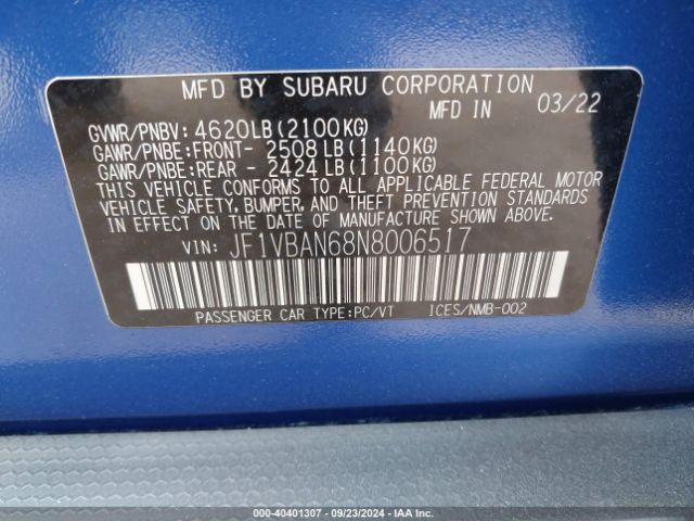 JF1VBAN68N8006517 Subaru Wrx Limited