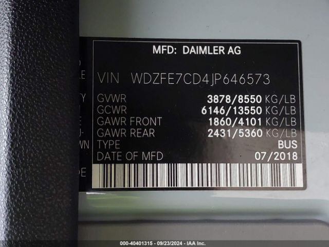 WDZFE7CD4JP646573 Mercedes-Benz Sprinter 2500 Standard Roof V6