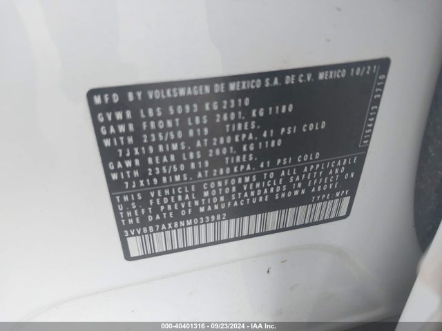 3VV8B7AX8NM033982 Volkswagen Tiguan 2.0t Se R-line Black