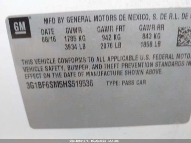 3G1BF6SM5HS519536 Chevrolet Cruze Premier Auto