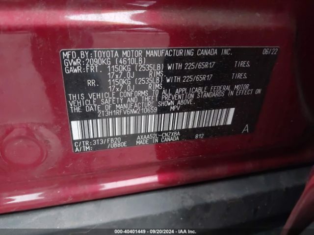 2T3H1RFV6NW210659 Toyota RAV4 LE