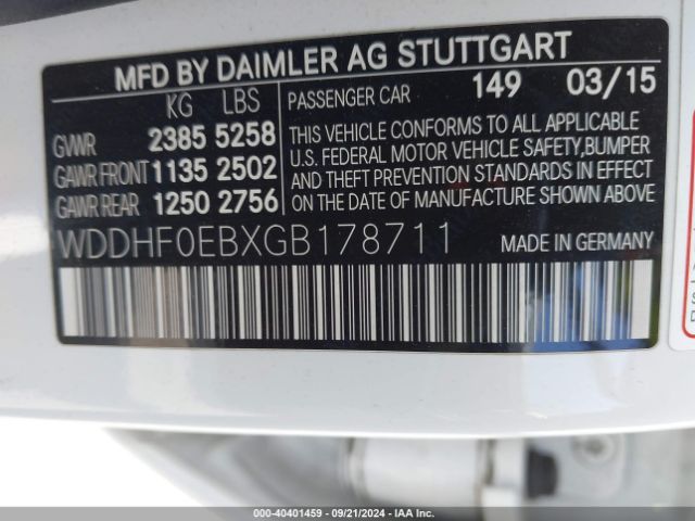 WDDHF0EBXGB178711 Mercedes-Benz E 250 Bluetec