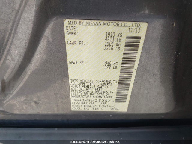 Nissan Altima 2.5 S 2014 1N4AL3AP8EN252975 Image 9